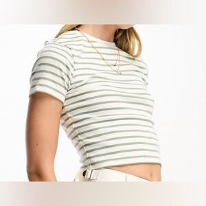 New-Stradivarius Basic Baby Tee 2-pack in Green Stripe and White